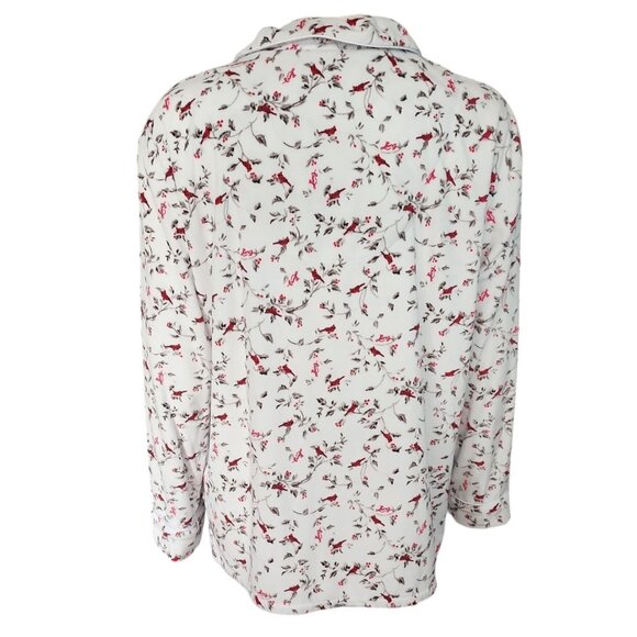 Lanz of Salzburg Pajama Top Womens Size M Medium White Red Bird Cardinal Soft - Picture 4 of 7